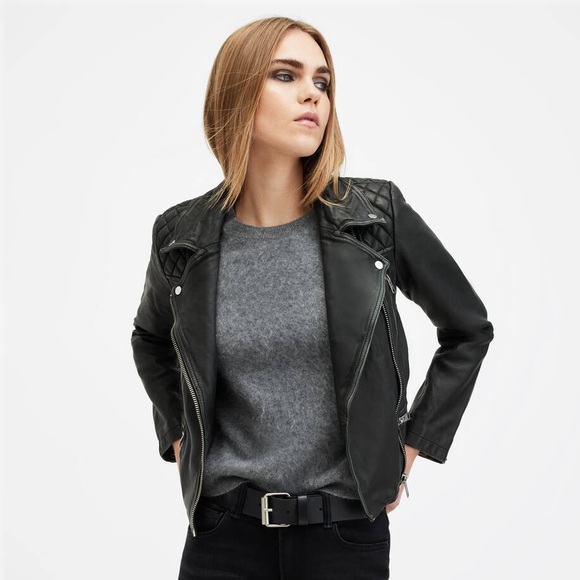 SOLD All Saints Charcoal Leather Moto Jacket - Picture 4 of 15